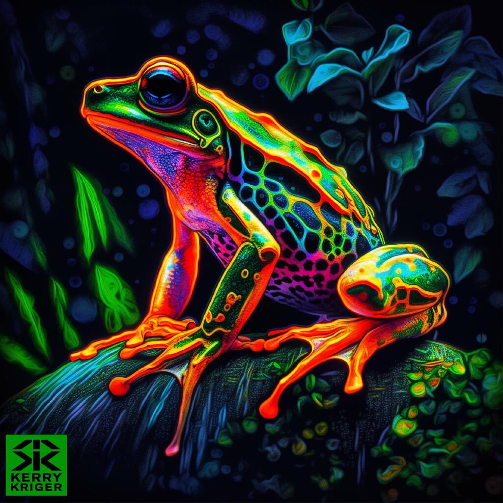 Cloud Forest Blacklight Frogs - Midjourney Kerry Kriger Art 1 logo