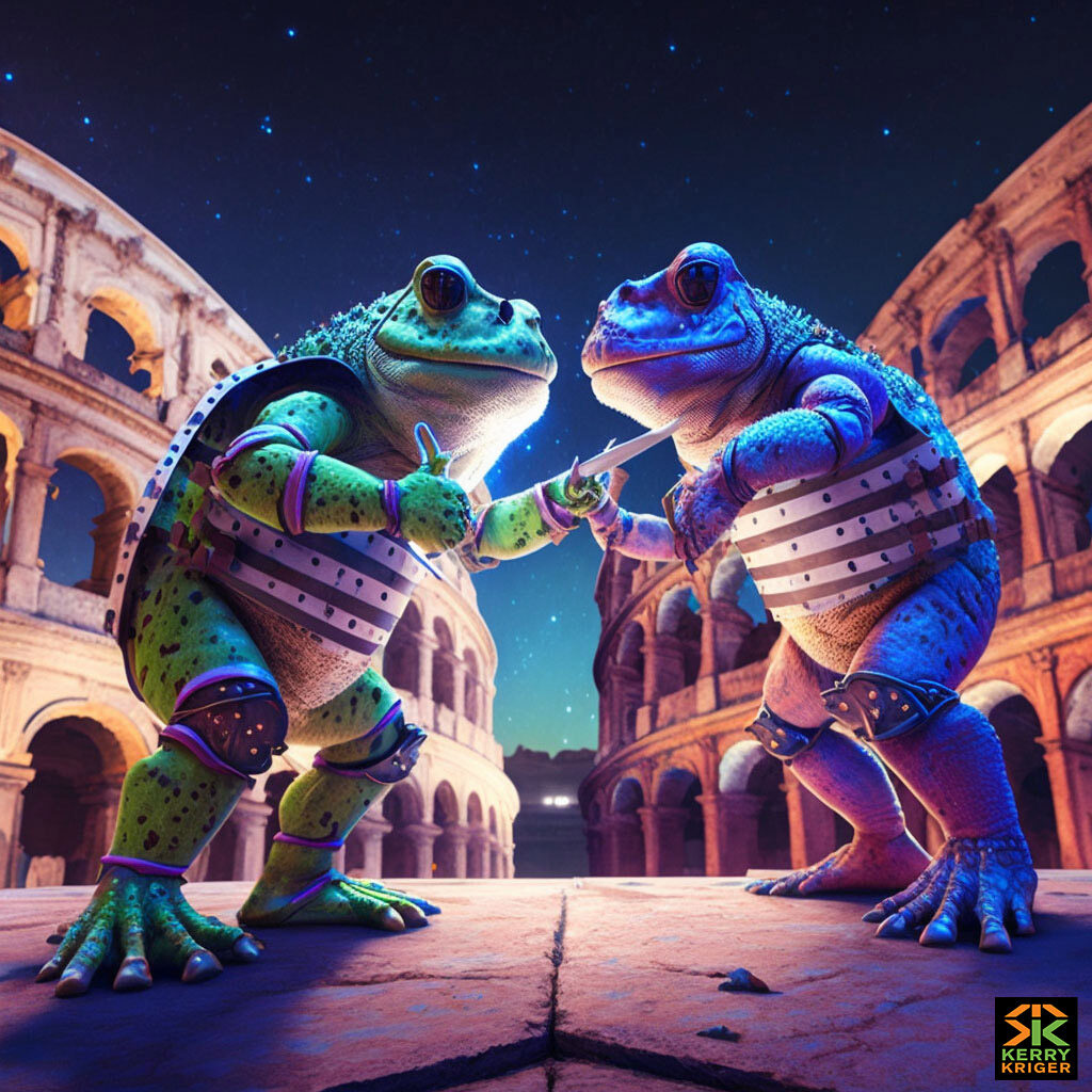 Gladiator Frogs Colosseum Kerry Kriger Midjourney Art 1024 logo
