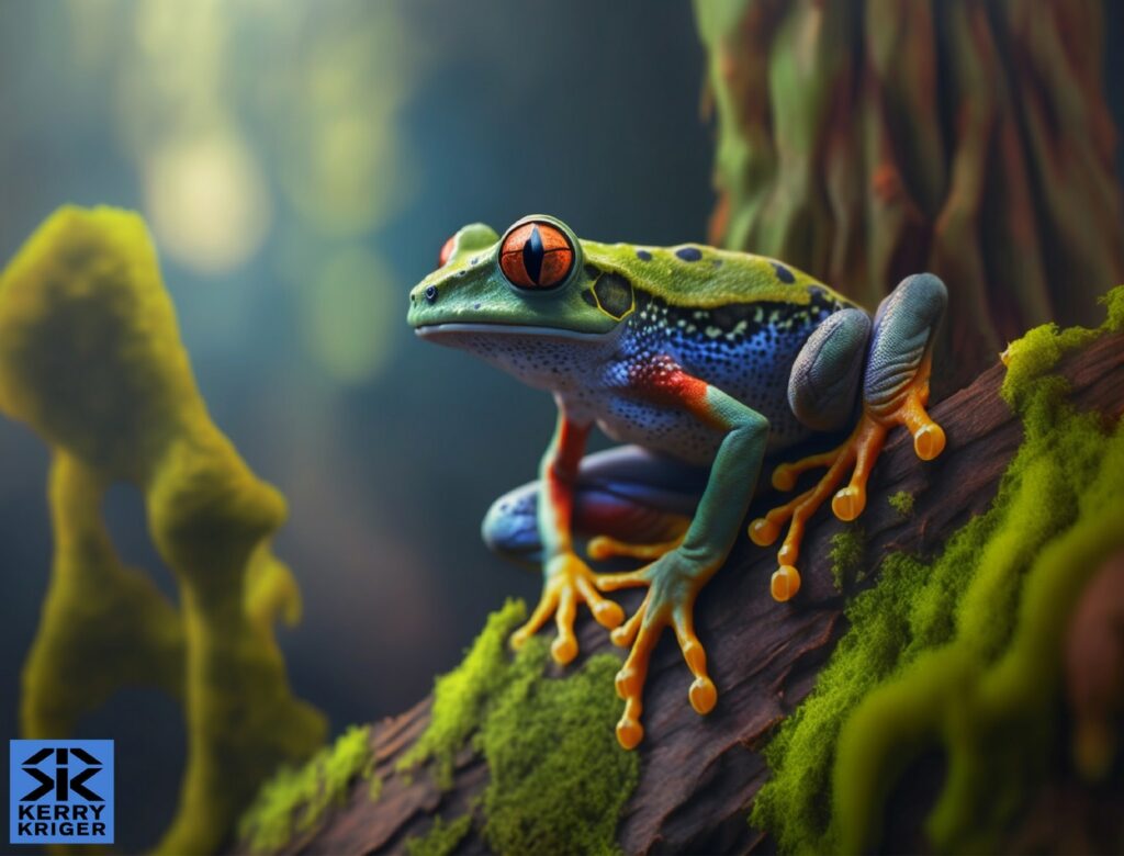 Rainforest Frogs Perched Midjourney Art Kerry Kriger 3 Logo a